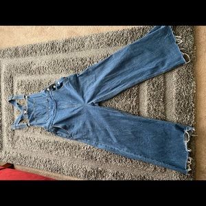 Denim wide leg overalls